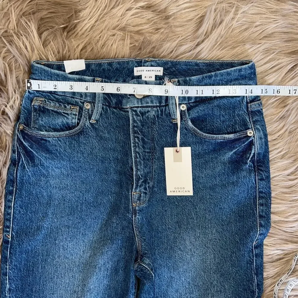 New Good American High Rise Good Classic Raw Hem Jeans size 8/29